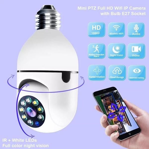 E27 Light Bulb Camera WiFi Outdoor Indoor 1080p 360 Degree Panoramic Smart Home Security Wireless Smartbulb Cam Dome Surveillance IP HD CCTV Night Vision Lightbulb,Support 2.4G,White