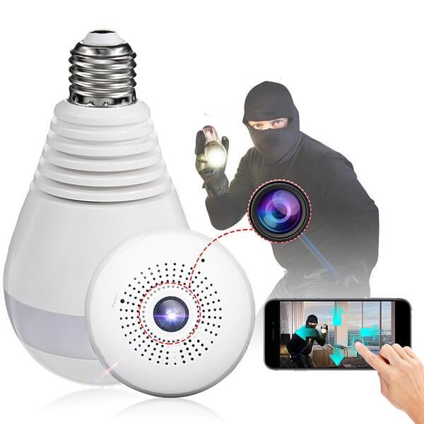 V380 Bulb Panoramic Wifi Camera with SD Card Slot Security Camera
